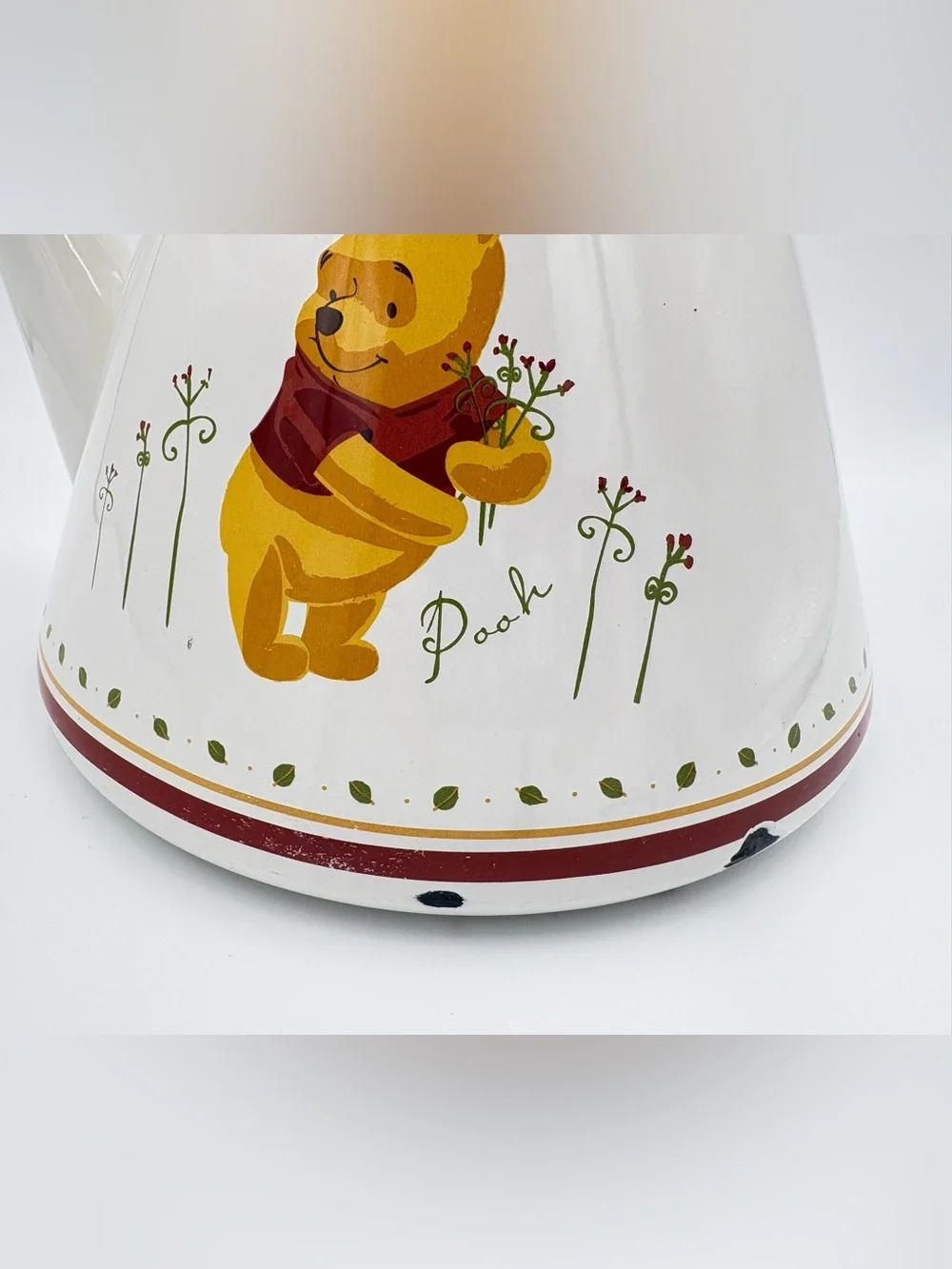 Vintage Simply Pooh “Winnie the Pooh” Ceramic Teapot Kettle - White, Red & Olive